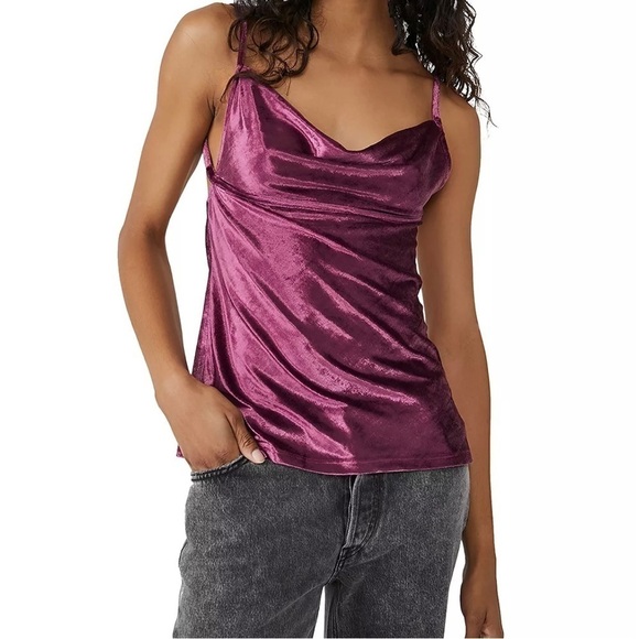 Free People All Night Velvet Tunic Camisole Top Fig Jam Purple Size Small NWT - Picture 1 of 7